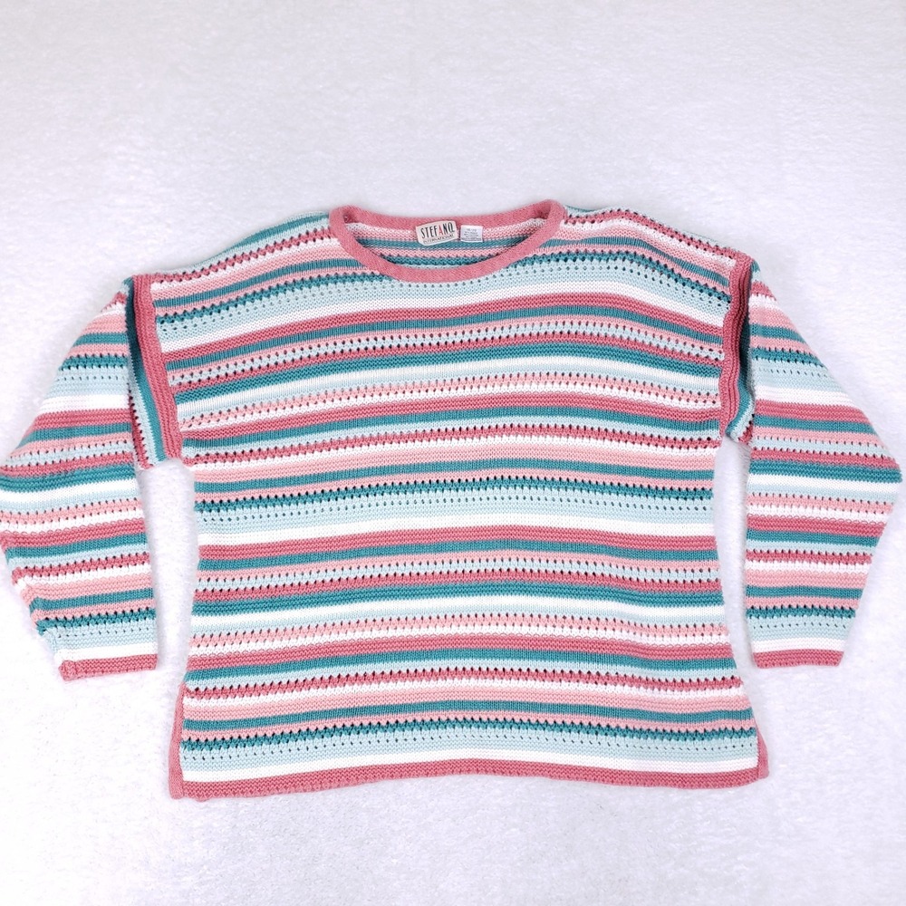 Vintage Stefano Intl Striped Sweater 18/20 Pastel Knit 90s Coastal Grandma